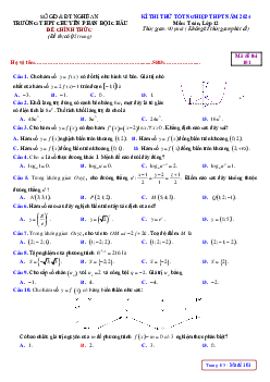 Đề thi thử TN THPT 2024 môn Toán trường chuyên Phan Bội Châu – Nghệ An