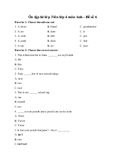 Ôn tập hè lớp 3 lên lớp 4 môn Anh - Đề số 6