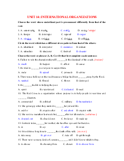 Bài tập tiếng Anh lớp 12 Unit 14 International Organizations( có đáp án)