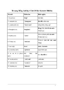 Từ vựng Tiếng Anh lớp 4 Unit 10 | Global Success