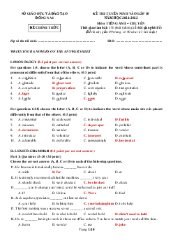 Đề thi Tuyển sinh lớp 10 THPT tỉnh Đồng Nai năm học 2021-2022 môn Tiếng Anh (chuyên) (có đáp án)