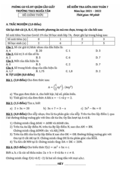 Đề kiểm tra giữa HK2 Toán 7 năm 2021 – 2022 trường THCS Nghĩa Tân – Hà Nội