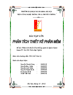 Báo cáo: Đề tài Phân tích thiết kế hệ thống quản lý Quán Game