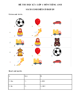 Đề thi tiếng Anh lớp 1 học kì 1 năm 2022 - 2023
