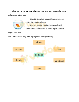 Đề thi giữa kì 1 lớp 1 môn Tiếng Việt năm 2020 sách Cánh Diều - Đề 2