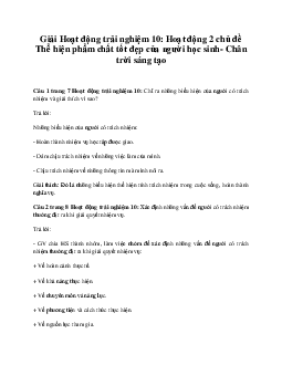 Giải Hoạt động trải nghiệm 10: Hoạt động 2 chủ đề 1 Chân Trời Sáng Tạo