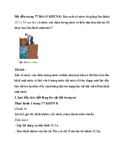 Giải Khoa học tự nhiên 8 bài 15: Tác dụng của chất lỏng lên vật nhúng trong nó | Cánh diều