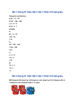 Toán lớp 3 trang 33 Tính giá trị của biểu thức Chân trời sáng tạo