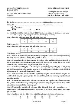 Đề thi kết thúc học phần môn Xác suất thống kê