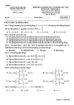 Đề cuối học kì 1 Toán 11 năm 2022 – 2023 trường THPT Lê Lợi – Quảng Trị