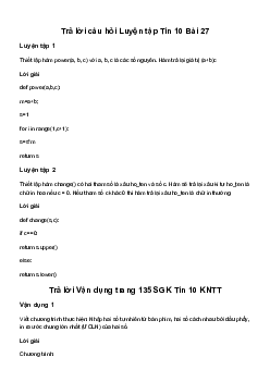 Tin học 10 Bài 27: Tham số của hàm - Kết Nối TrI Thức