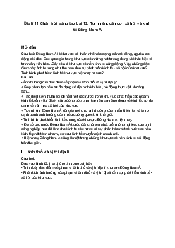 Địa lí 11 Chân trời sáng tạo bài 12: Tự nhiên, dân cư, xã hội và kinh tế Đông Nam Á