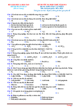 Đề minh họa môn Hóa năm 2021 của Bộ giáo dục và Đào tạo (có đáp án)