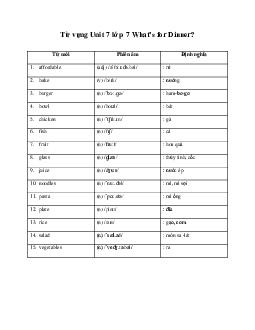 Từ vựng Unit 7 lớp 7 What’s for Dinner?