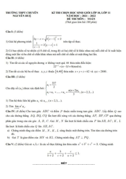 Đề HSG lớp 10 & 11 môn Toán năm 2021 – 2022 trường chuyên Nguyễn Huệ – Hà Nội