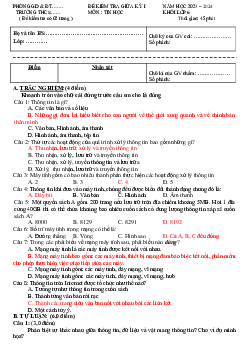 Đề thi giữa học kì 1 môn Tin học 6 năm 2023 - 2024 sách Kết nối tri thức với cuộc sống | Đề 3