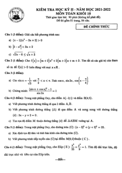 Đề kiểm tra cuối kỳ 2 Toán 10 năm 2021 – 2022 trường THPT Nguyễn Hiền – TP HCM