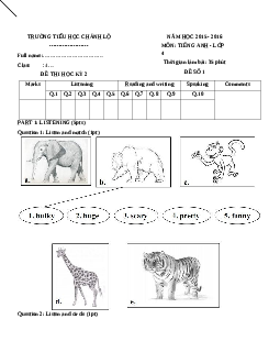 15 đề thi học kì 2 môn tiếng Anh lớp 4 có đáp án