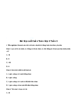 Bài tập cuối tuần lớp 3 môn Toán Cánh Diều - Tuần 3