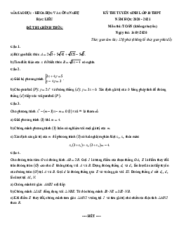 Đề tuyển sinh lớp 10 THPT môn Toán năm 2020 – 2021 sở GDKHCN Bạc Liêu