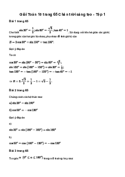 Giải Toán 10 Bài 1: Giá trị lượng giác của một góc từ 0 đến 180 | Chân trời sáng tạo