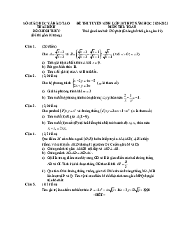 Đề tuyển sinh lớp 10 THPT môn Toán năm 2020 – 2021 sở GD&ĐT Thái Bình