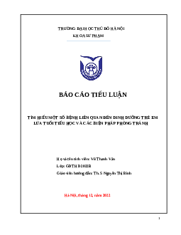 Tiểu luận: Tìm hiểu một số bệnh liên quan đến dinh dưỡng trẻ em lứa tuổi tiểu học và các biện pháp phòng tránh | Trường Đại Học Thủ Đô Hà Nội
