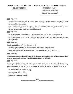 Đề thi HK2 Toán 9 năm 2020 – 2021 phòng GD&ĐT thành phố Huế