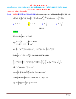 TOP 200 câu trắc nghiệm vận dụng cao nguyên hàm tích phân và Ứng dụng có đáp án và lời giải