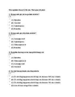Ngân hàng Câu hỏi trắc nghiệm dược lý thuốc kháng sinh (có đáp án) hay, hấp dẫn nhất