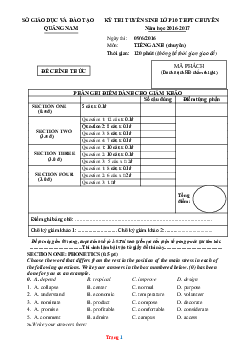 Đề thi tuyển sinh lớp 10 THPT Chuyên năm 2016-2017 môn Tiếng Anh Sở GD Quảng Nam (có lời giải)