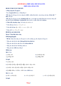 Chuyên đề phép cộng và trừ số nguyên Toán 6 (có lời giải chi tiết)