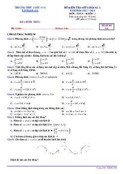 Đề giữa học kỳ 1 Toán 11 năm 2023 – 2024 trường THPT Thiệu Hóa – Thanh Hóa