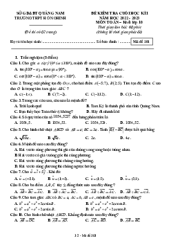 Đề cuối học kì 1 Toán 10 năm 2022 – 2023 trường THPT Hồ Nghinh – Quảng Nam