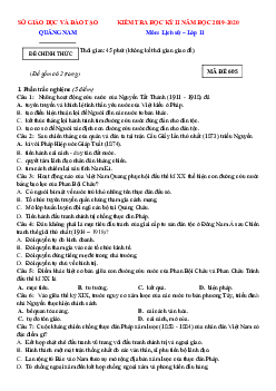 Đề thi HK2 môn Lịch sử 11 Sở GD và ĐT Quảng Nam 2019-2020 (có đáp án)
