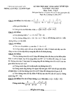 Đề học sinh giỏi huyện Toán 9 năm 2022 – 2023 phòng GD&ĐT Quế Võ – Bắc Ninh