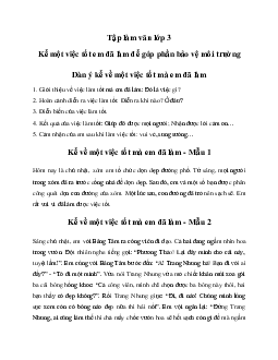 Tập làm văn lớp 3: Kể về một việc tốt mà em đã làm để bảo vệ môi trường | Kết nối tri thức