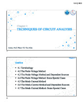 Chapter 4: Circuit Analysis Techniques Overview | Môn Principles of EE 1 - Trường Đại học Quốc tế, Đại học Quốc gia Thành phố Hồ Chí Minh