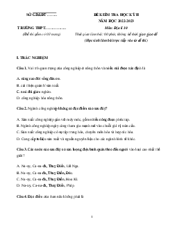 Đề thi học kì 2 môn Địa lý 10 Chân trời sáng tạo năm 2023