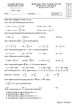 Đề kiểm tra 1 tiết Đại số và Giải tích 11 chương 1 trường THPT Tân Hiệp – Kiên Giang
