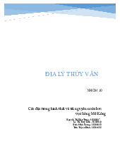 Các đặc trưng hình thái và tài nguyên nước lưu vực Sông Mê Kông môn Địa lý thủy văn  | Trường Đại học Kinh tế Quốc dân