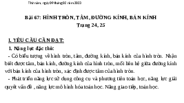 Giáo án điện tử Toán 3 Chương 3 Cánh diều: Hình tròn, tâm, đường kính, bán kính