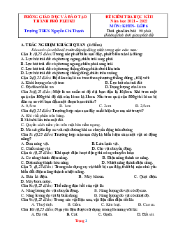 Đề thi HK2 môn KHTN 6 năm 2021-2022 (có đáp án)