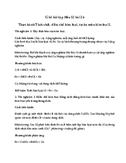 Giải Hóa 12 bài 24: Thực hành Tính chất, điều chế kim loại, sự ăn mòn kim loại