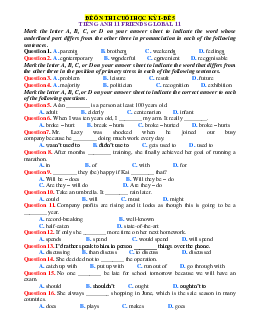 Đề kiểm tra học kỳ 1 Tiếng Anh 11 friends global -Đề 5