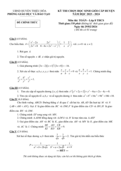 Đề học sinh giỏi huyện Toán 8 năm 2023 – 2024 phòng GD&ĐT Thiệu Hóa – Thanh Hóa