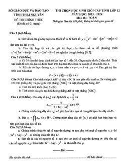 Đề học sinh giỏi cấp tỉnh Toán 12 năm 2023 – 2024 sở GD&ĐT Thái Nguyên
