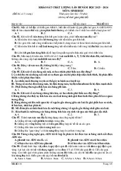 Đề thi thử THPT Quốc gia năm 2024 lần 3 môn Sinh học trường THPT Đội Cấn, Vĩnh Phúc - Mã đề 111