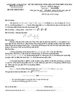 Đề thi chọn học sinh giỏi Toán 12 năm 2016 sở GD và ĐT Quảng Ninh
