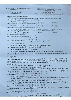 Đề thi tuyển sinh vào 10 môn Toán của Sở GD&ĐT Vĩnh Phúc năm học 2024 - 2025